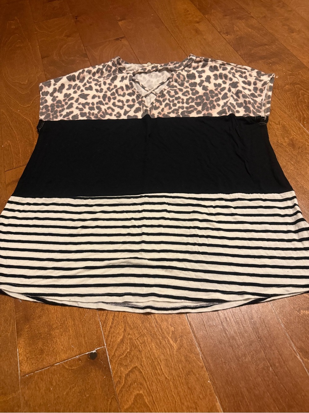 Lovely Melody Leopard with Stripes Blouse – Size Large